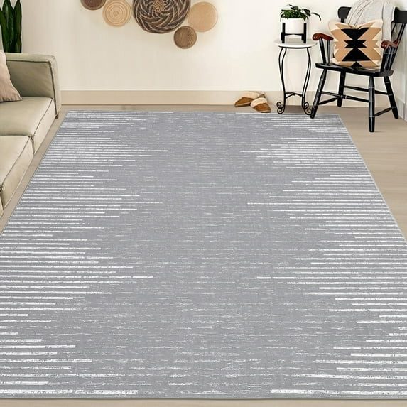 Haperlare Washable Stripe Modern Living Room Area Rugs Soft Stain-Resistant Rugs for Kitchen Dining Room Grey Carpet,8'x10'