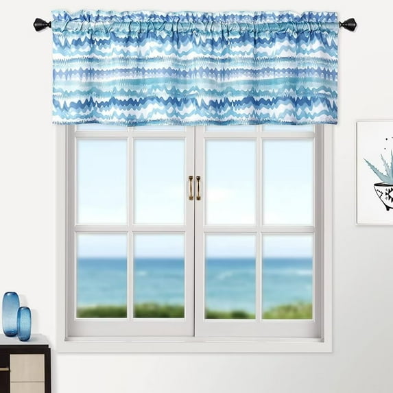 Haperlare Watercolor Blue Kitchen Curtain Valance 52"W x 15"L Thermal Insulated Blackout Window Curtain Valance Water Resistant for Bathroom Cafe, 1 Panel
