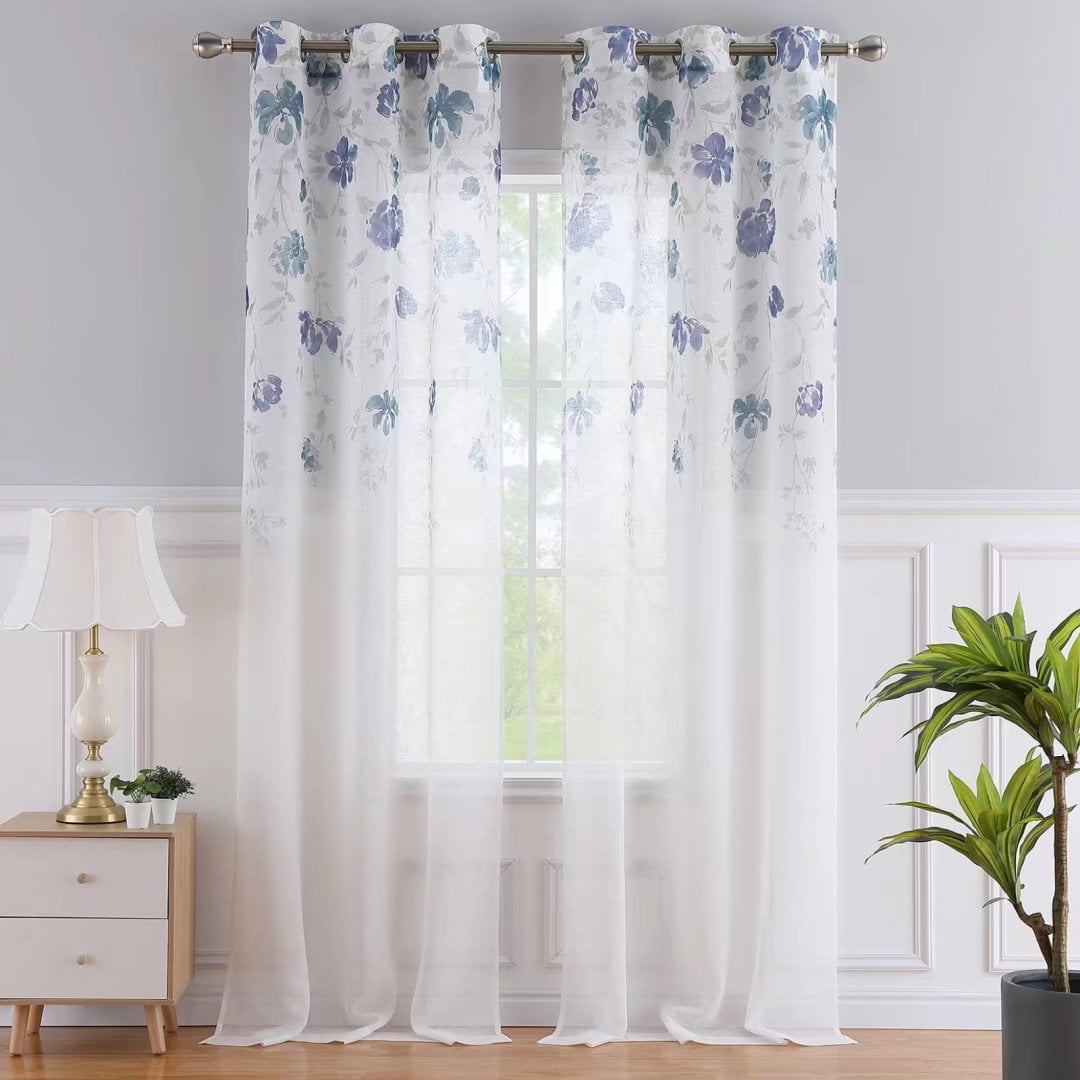 Haperlare White Sheer Curtains 40"Wx95"L Voile Textured Watercolor ...