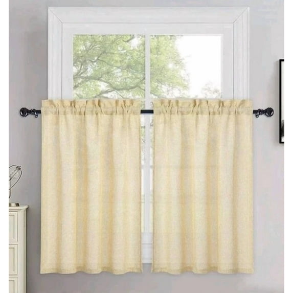 Haperlare Yellow Gold Faux Linen 2 36 Inch Window Tiers/ Valance