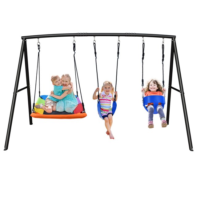 Hapfan 3 in 1 Heavy Duty Swing Set for Backyard with Platform Swing