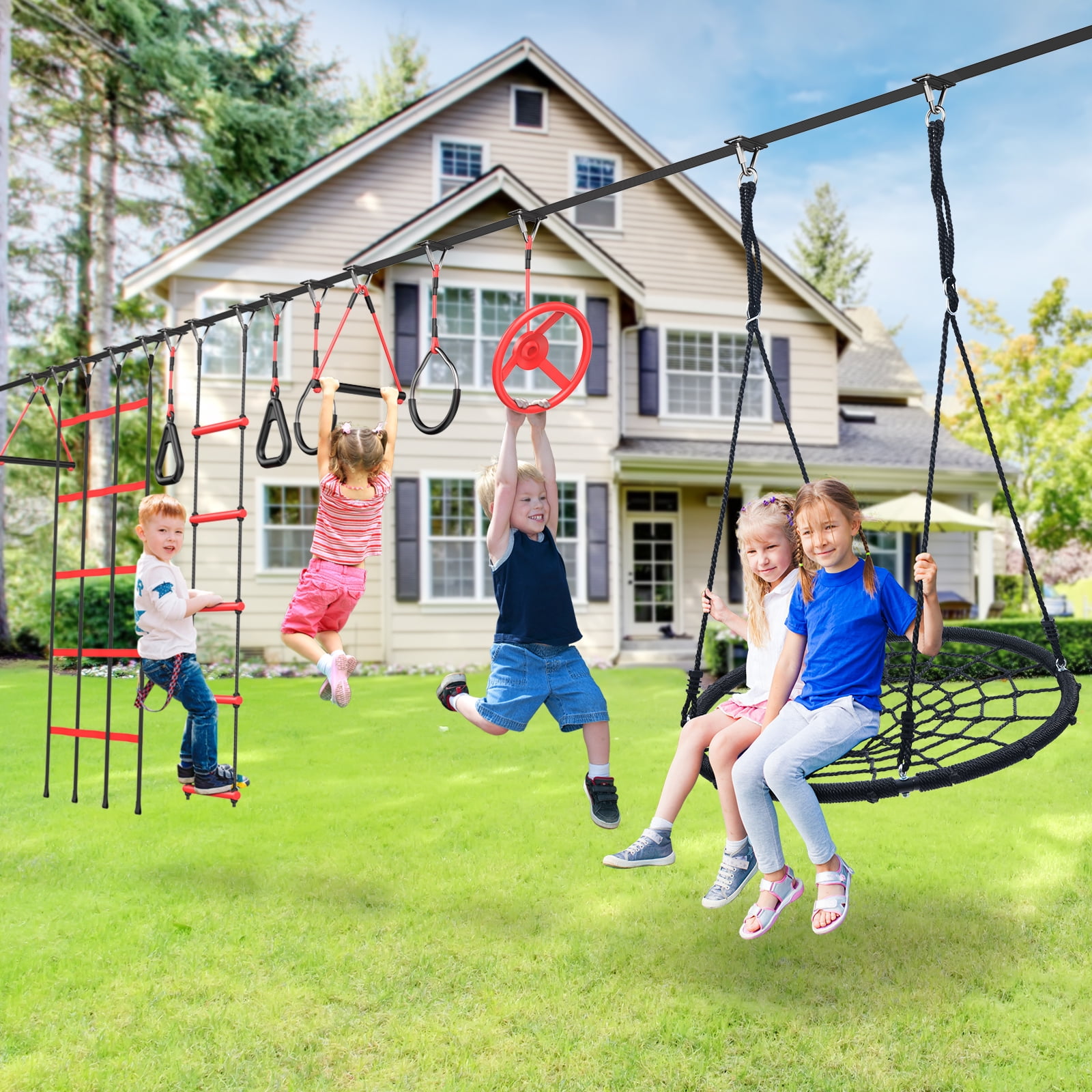SQUARELINE☆Force Hapfan 50ft Ninja Warrior Obstacle Course - Kids Outdoor