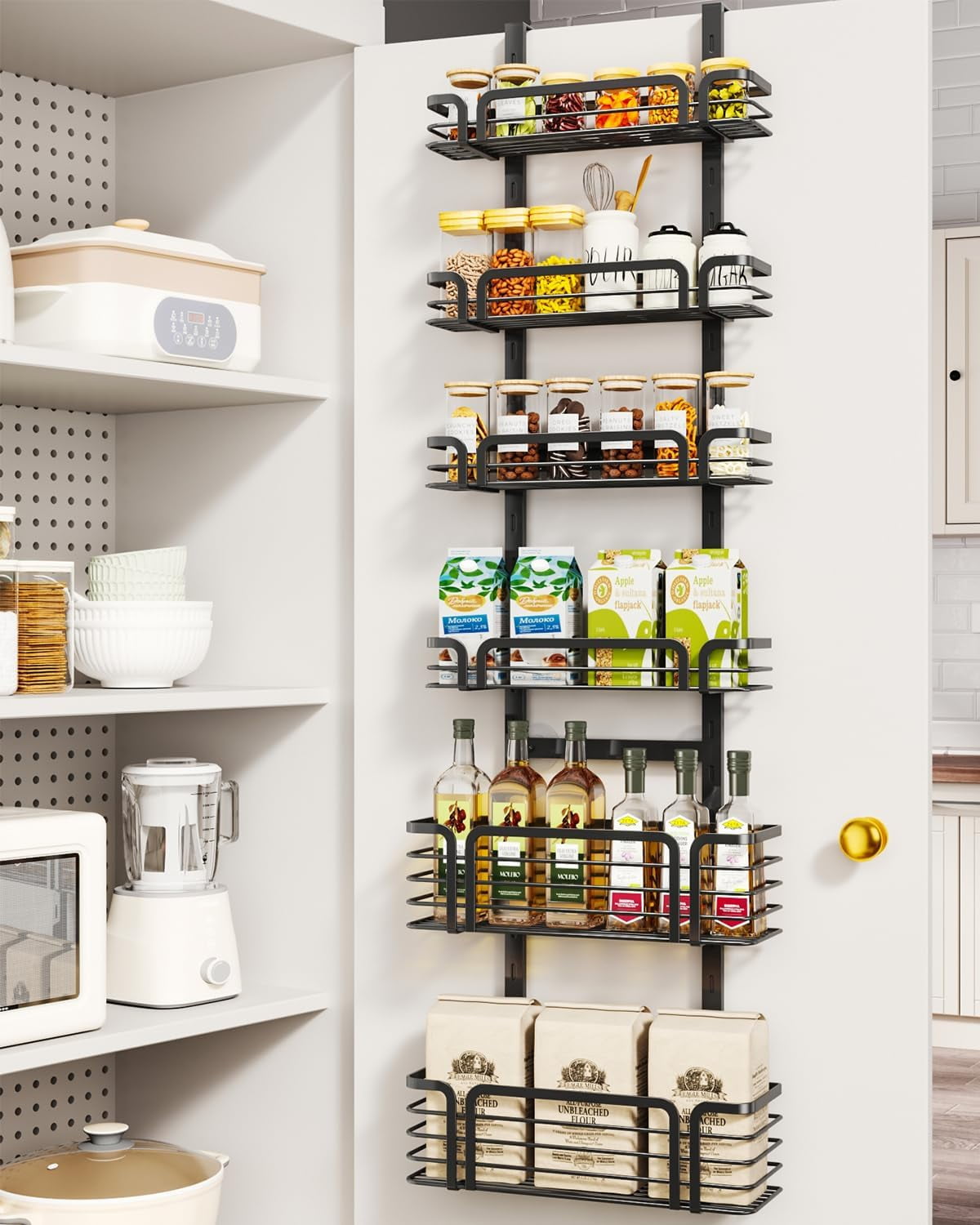 Over The Door Storage HapiRm Over The Door Organizer - Hanging Door Organizer With 4 Metal Pantry Shelves Wall Mounted