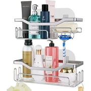 HapiRm Adhesive Shower Caddy Shower Organizer Shelf Build in Shampoo Holder, No Drilling Rust Proof Stainless Steel Shower Storage Rack with 11 Hooks for Hanging Shower Ball and Razor