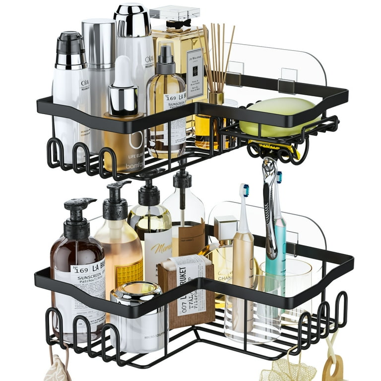 HapiRm Corner Shower Caddy with Shampoo Holder, 2-Pack Shower Organizer  Shower Storage Shelf with 11 Hooks, No Drilling Rust Proof Stainless Steel Shower  Basket Shelves with 6 Pack Adhesives.(Bronze) 