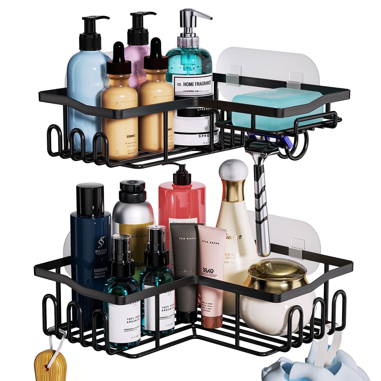 ODesign Adhesive 3 Pack Shower Caddy Basket Organizer with 4 Hooks Bathroom  Shower Shelf for Shampoo Lotion No Drilling Rustproof - Black