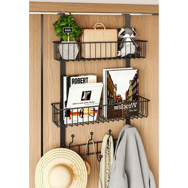 HapiRm Door Hanger Organizer, Over the Door Towel Rack, Use for Hanging  Coat, Bag, Hat with 2 Baskets and 9 Hooks for Bathroom, Bedroom, Kitchen, 