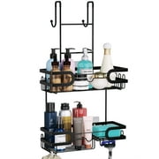 LEFEE Hanging Shower Caddy with 14 Hooks and Soap Holder, No Drilling Shower Caddy Over the Door, Rustproof & Waterproof Stainless Steel Hanging Shower Organizer for Bathroom (Black)