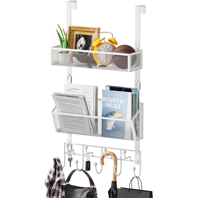 HapiRm Stainless Steel Over Door Hanger with Baskets, Hooks No Drill