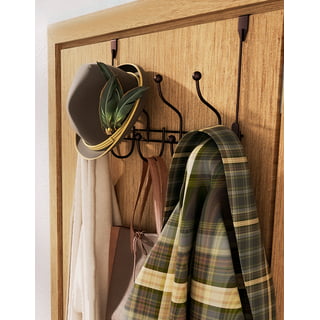 Coat Hook Rail Wall Mounted Coat Rack-5 Double Hook, 15 Inch Aluminum,Metal  for Coat Hat Towel Robes, Wooden (Black 1PCS)