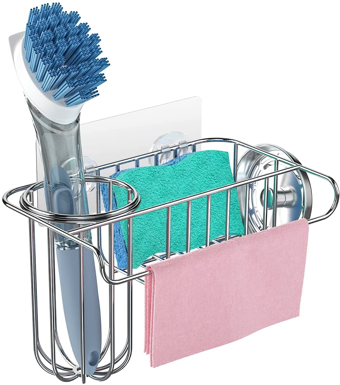MINGFANITY Kitchen Countertop Sponge Holder, SUS 304 Stainless Steel Dish  SoapOrganizer, Basket for Cleaning and Scrub Tool, Kitchen Sink Brush Caddy