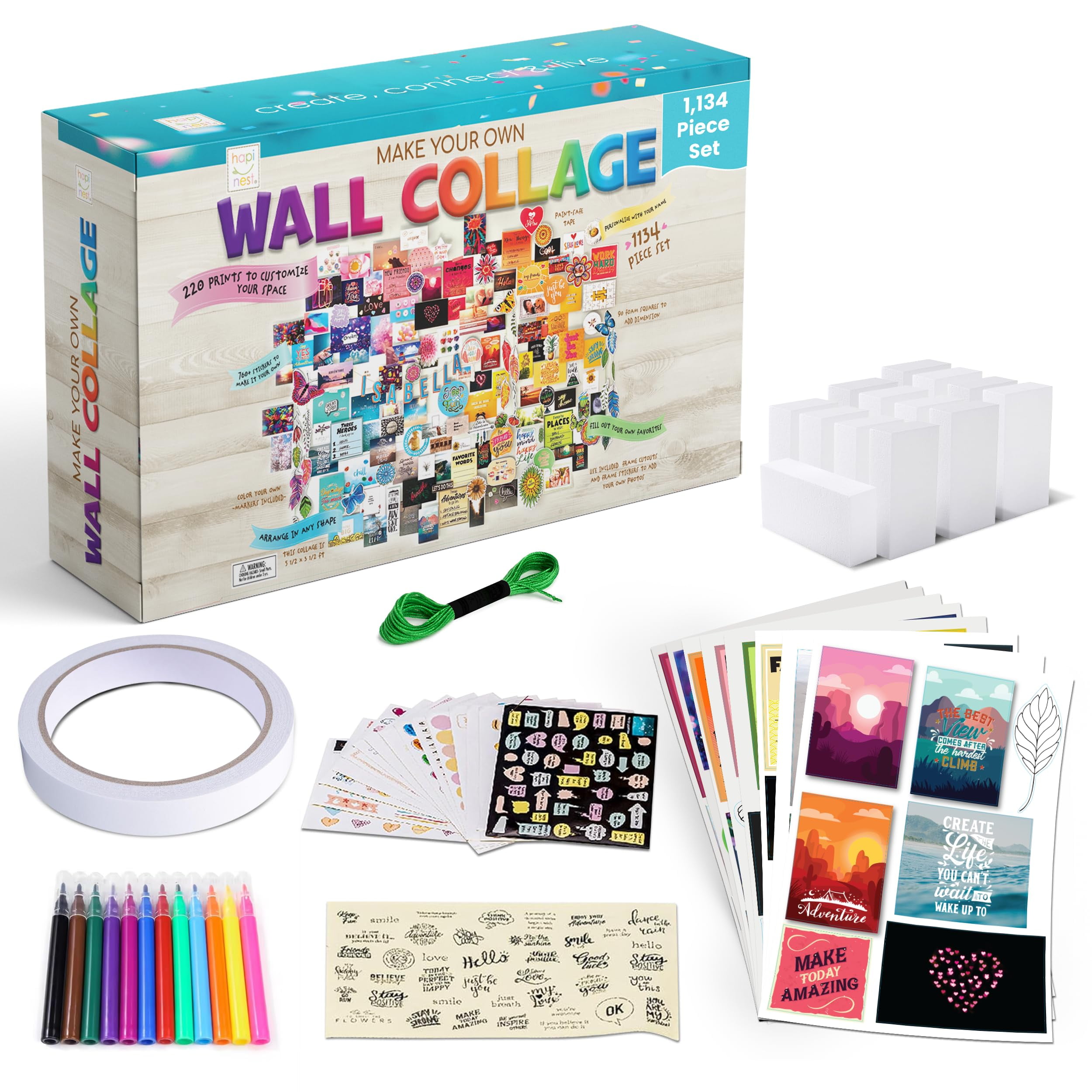 DIY Wall Collage Kit For Teen Girls - Over 1000 Pieces, 3D Photo Display, String Lights, Bedroom Decor