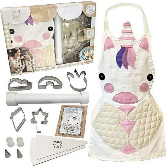 Hapinest Kids Baking Set for Girls Gifts Ages 4 5 6 7 8 Year Old Make and Bake Cookies Unicorn Apron and Cookie Cutters 14 Pieces