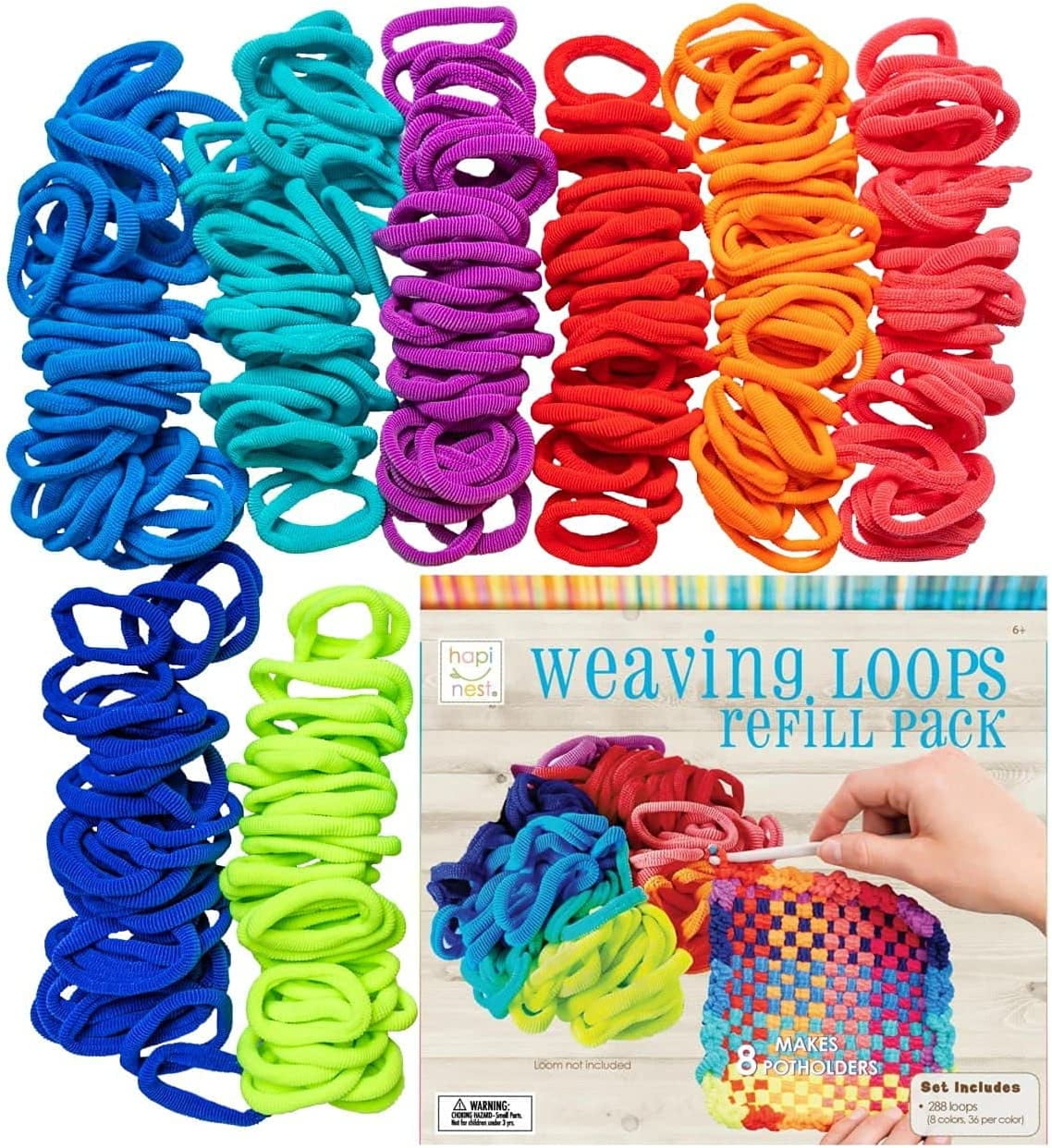 Hapinest Loom Bands Potholder Weaving Refill Pack for Kids , Set Makes 8  Pot Holders and Includes 288 Loops in 8 Colors Loom Refill 