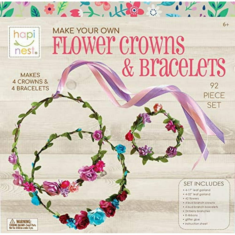 Flower Crowns & Bracelet Making Kit for Girls - Make Your Own Jewelry Kits  for Kids - DIY Hair Accessories Set - Arts & Crafts Gift for Ages 6-12 Year