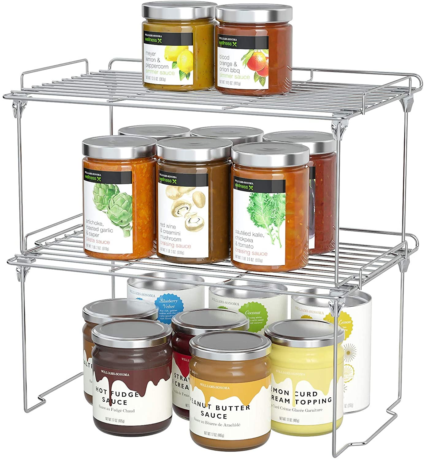 Kitchen Cabinet Organizer and Storage Shelves, Stackable Storage Racks for  Cabinet Pantry, spice rack, Riser and Jar Organizers For Seasoning, white