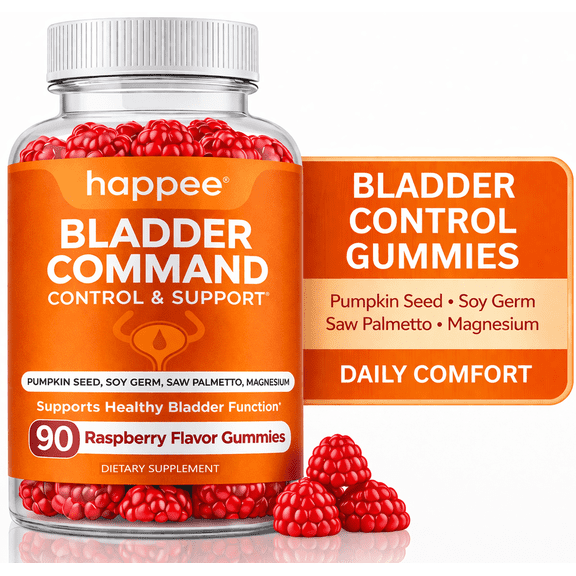 Happee Bladder Control Supplement for Women & Men  Bladder Support with Pumpkin Seed & Soy Germ  90 Sugar Free Gummies