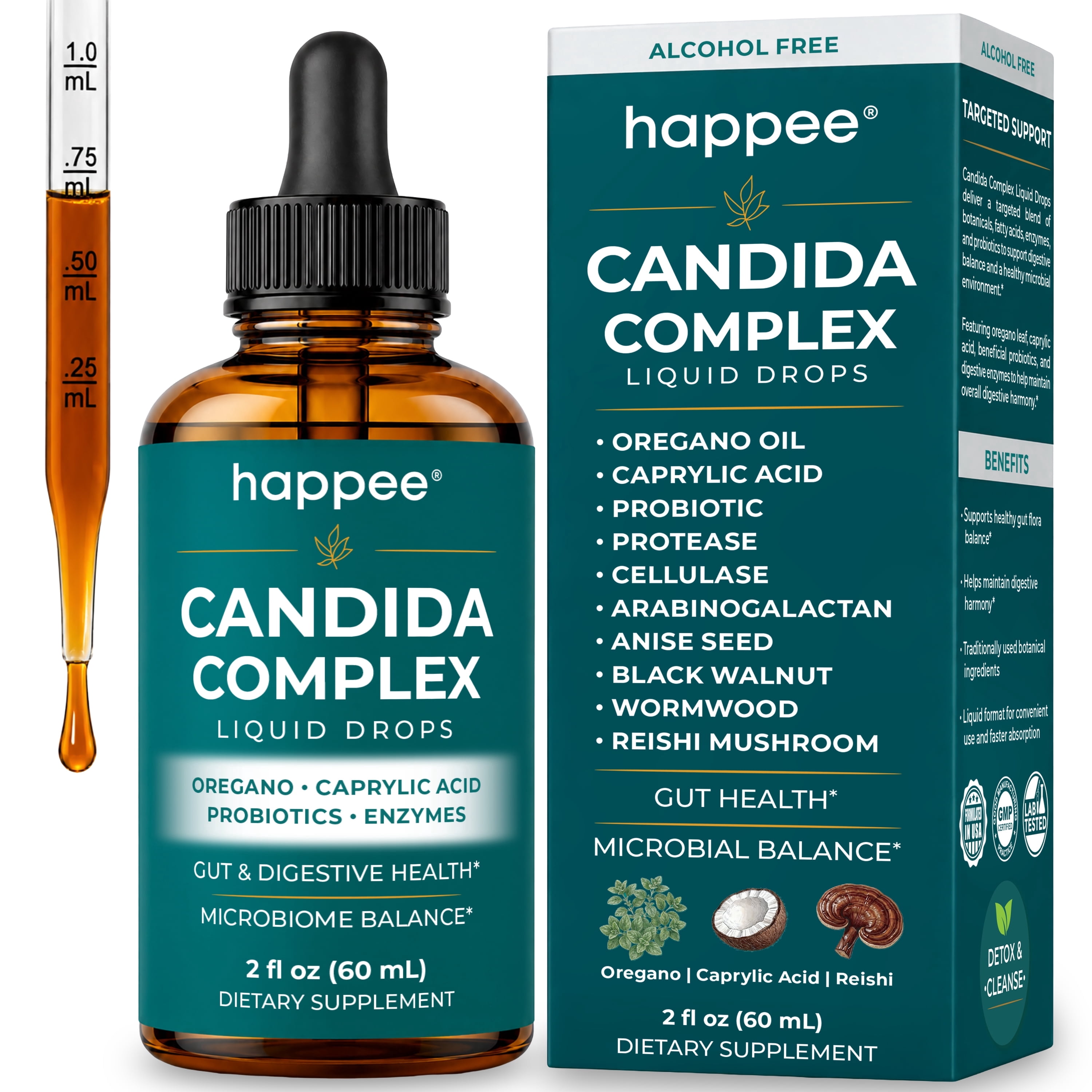 Happee Candida Cleanse Liquid Drops 10-in-1 Detox Support Women Men 2 ...