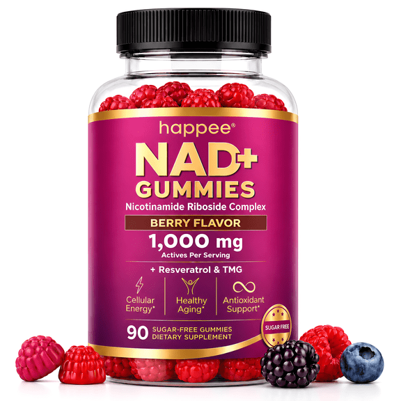 Happee NAD+ Gummies Supplement for Women & Men, Sugar-Free 1,000mg, NAD Booster, 90Ct