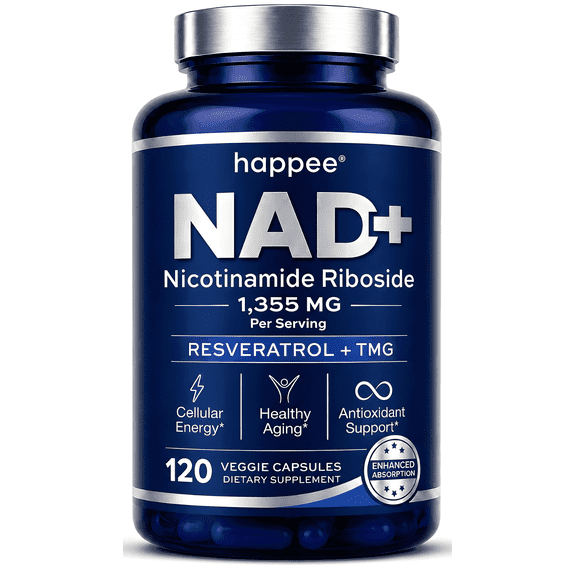 Happee NAD Plus Supplement 1355mg NAD+ Nicotinamide Riboside NR Healthy Aging 120 Ct.