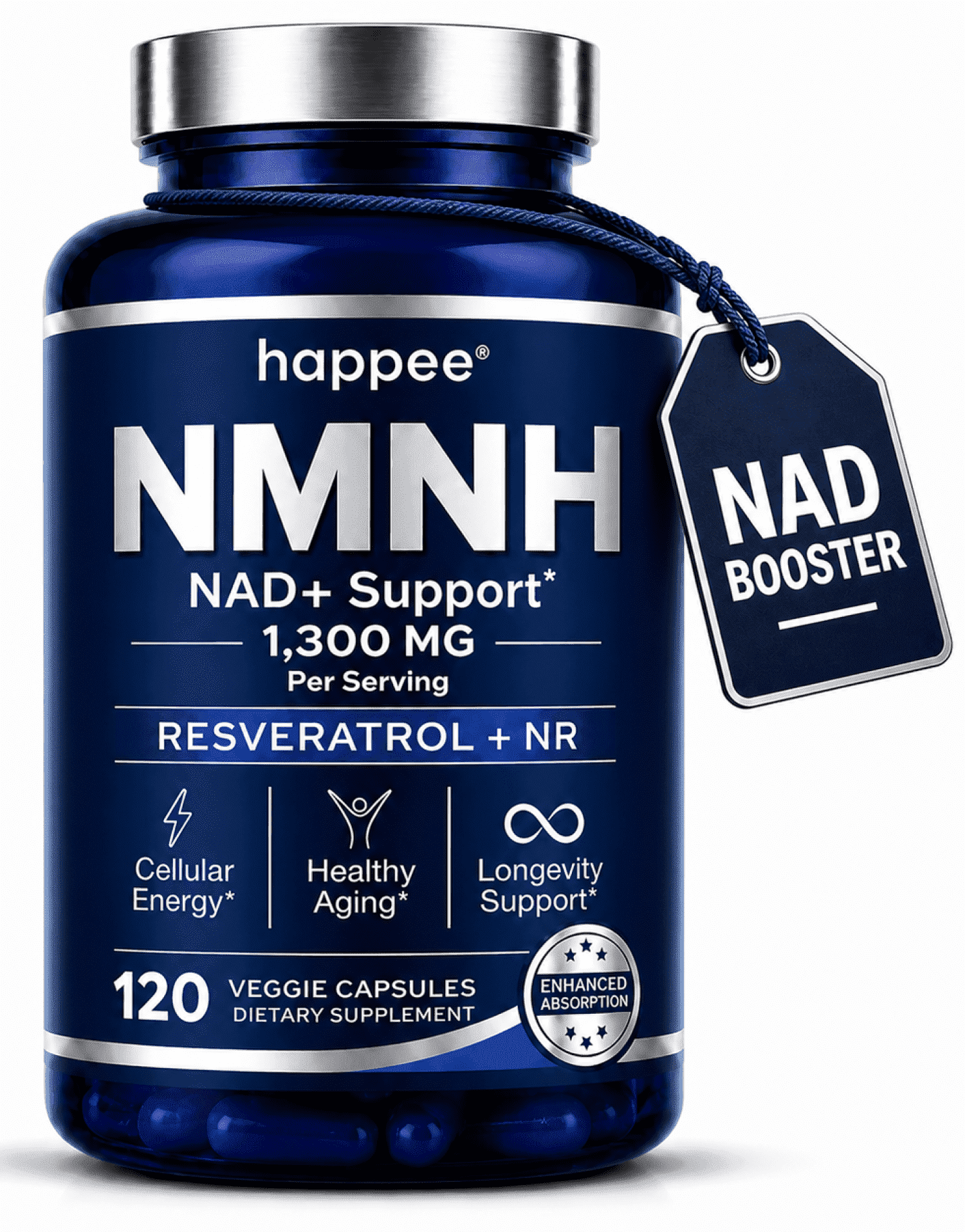 Happee NMNH Supplement 1,300mg NAD+ Booster Reduced Nicotinamide ...