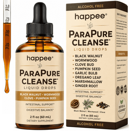 Happee Parasite Cleanse for Humans 9-in-1 Gut Detox Drops - Wormwood, Black Walnut 2 Fl oz