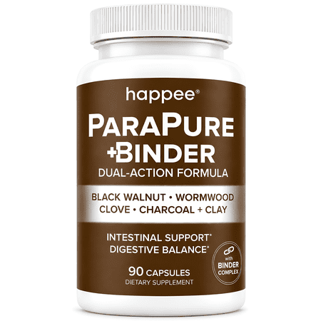 Happee Parasite Cleanse with Binder - Black Walnut & Charcoal for Digestive Support - 90 Capsules