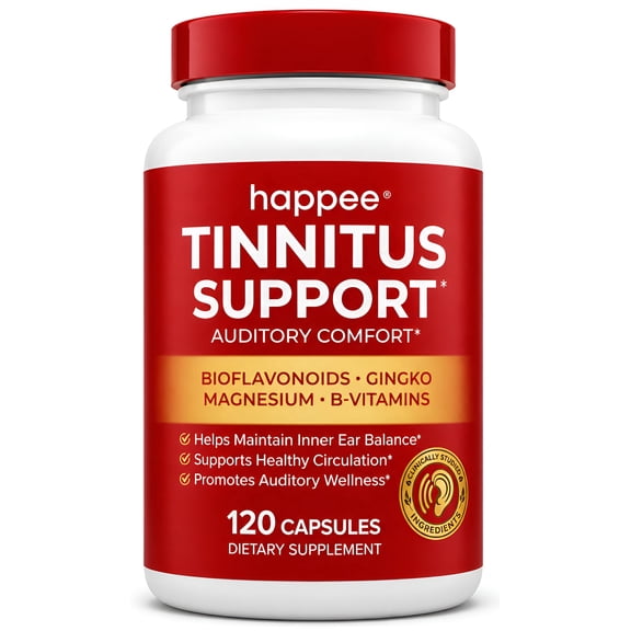 Happee Tinnitus Support for Ringing Ears - Bioflavonoids, Ginkgo & Magnesium - 120 Count 60 Days