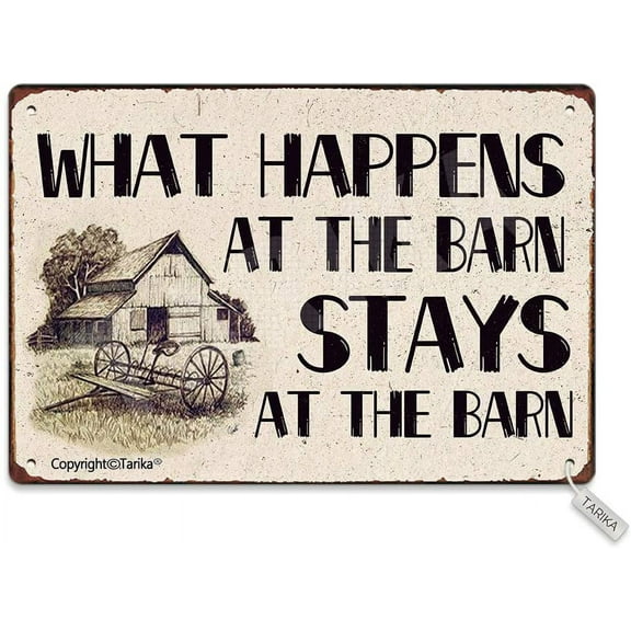 What Happens in The Barn Stays in The Barn Metal Retro Look 8X12 Inch Decoration Plaque Sign for Home Kitchen Bathroom Farm Garden Garage Inspirational Quotes Wall Decor
