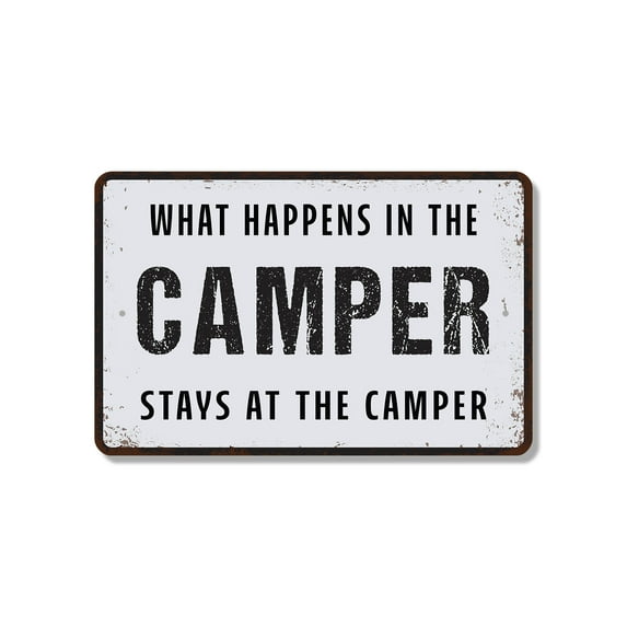 What Happens In The Camper Stays In The Camper 10 Inch x 14 Inch Plastic Sign Campfire Code Enforced Durable Weatherproof Perfect for RVs Campers Cabins Fun Gift for Campers Glampers