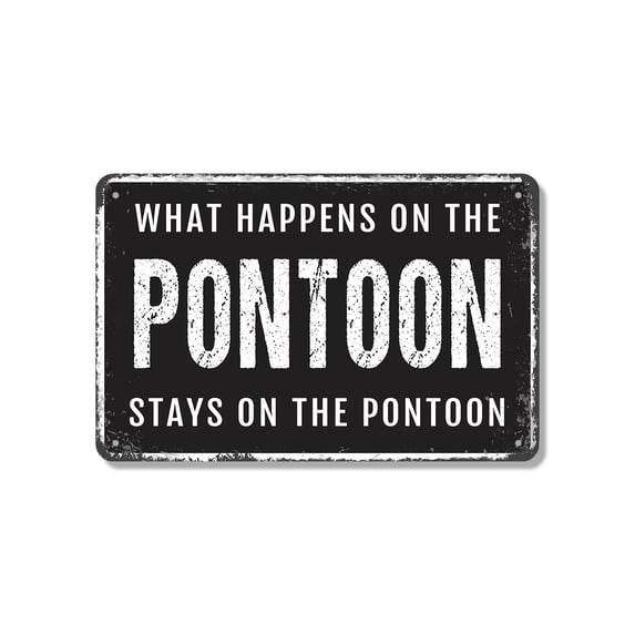 What Happens On The Pontoon Stays On The Pontoon 12 Inch x 18 Inch Aluminum Metal Sign Sun Splash Secrets Durable Weatherproof Perfect for Docks Marinas Lake Houses Fun Gift for Boaters