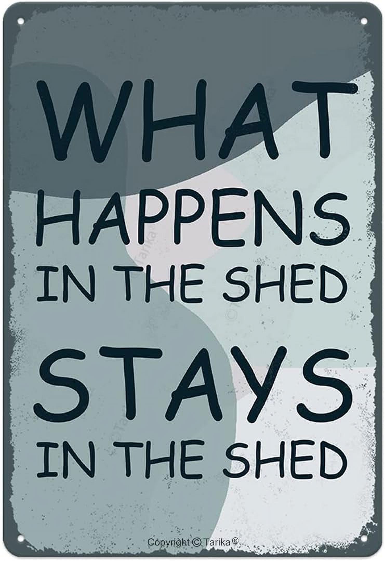 RED OCEAN Targa In Legno 'What Happens In The Shed Stays In The Shed' - 200x100 Mm - Stile Rustico Shabby Chic