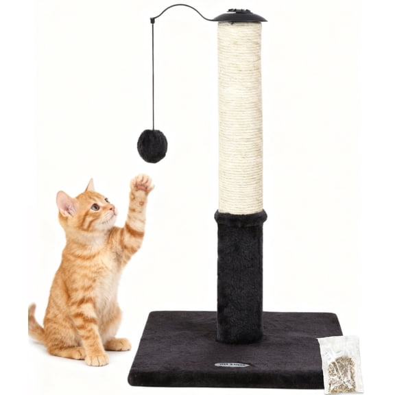 Happi N Pets 22" Cat Scratching Posts for Indoor Cats, Cat Scratch Post, Sisal Scratcher Post with Rotatable Hanging Balls & Stable Base-Black