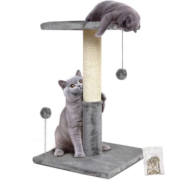 Happi N Pets 26" Cat Scratching Post with Perch, Cat Tree Tower Featuring with Hanging Balls & Viewing Platform, Stable Cat Tower-Light Gray