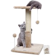 Happi N Pets 26" Cat Scratching Post with Platform, Cat Tree Tower Featuring with Hanging Balls & Cozy Cat Perch, Stable Cat Scratch Posts-Beige