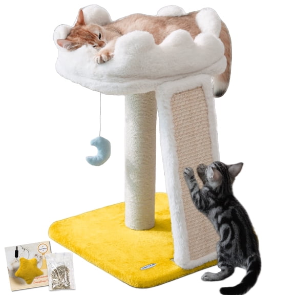 Happi N Pets New Cloud Cat Tree, Cat Scratching Post with Bed, Small Cat Tree with Scratching Pad & Cloud Soft Perch, Extra Toys, Bonus Catnip
