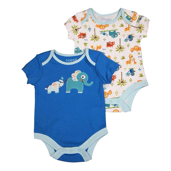 Happi by Dena Baby Boys Newborn Short Sleeve Bodysuit 2 Piece Set 34822-6-9Months (WHITE-BLUE)