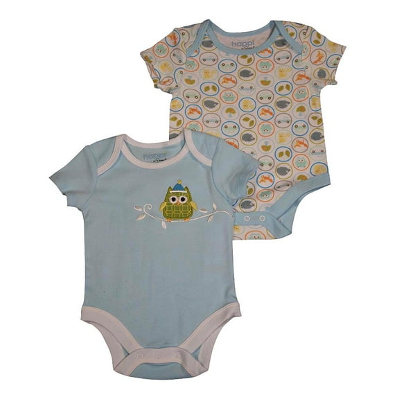 Happi by Dena Baby Boys Newborn Short Sleeve Bodysuit 2 Piece Set 34825-0-3Months (LIGHT BLUE-WHITE)
