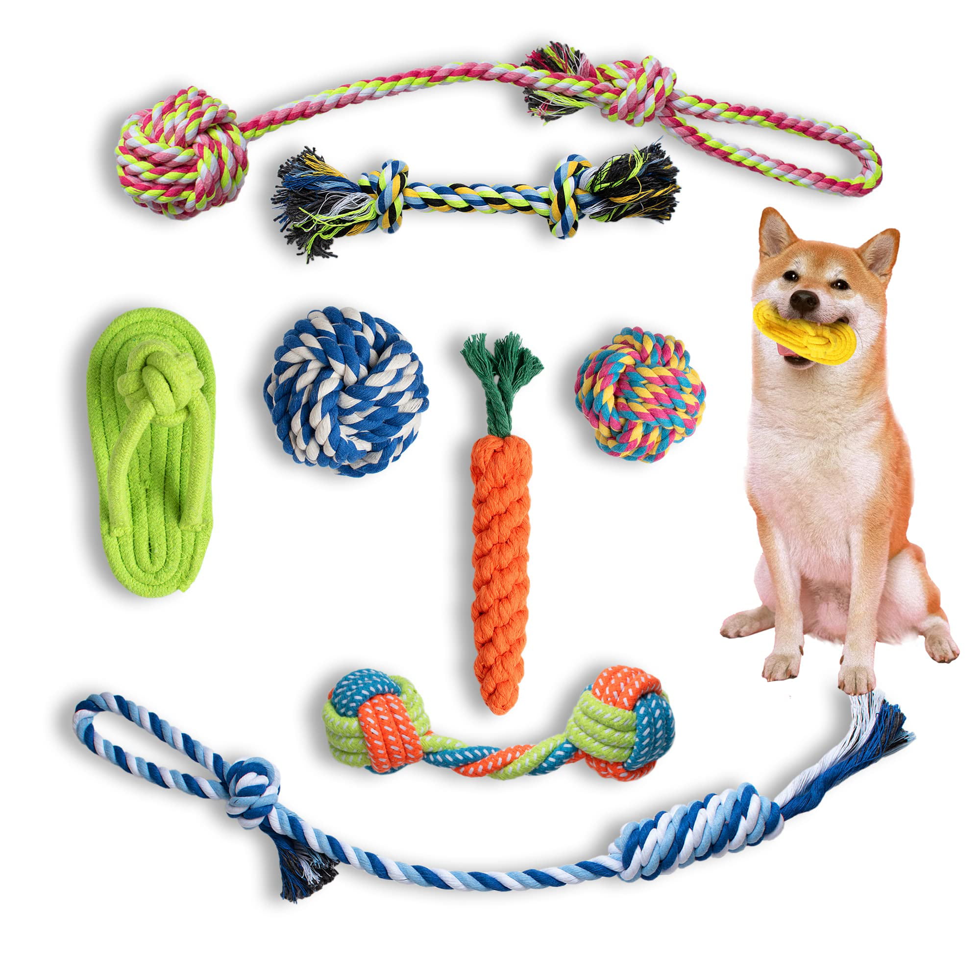 KriToy flirt pole for dogs, dog chew toys, durable dog rope toys, puppy toys  for teething