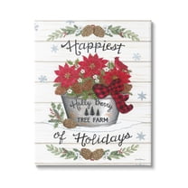 Happiest Of Holidays Grainy Pattern Rustic Poinsettia Bouquet Botanical & Floral Graphic Art Gallery-Wrapped Canvas Print Wall Art