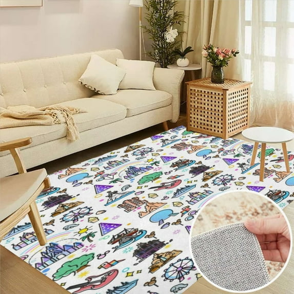 Happiest Place On Earth Collection Soft Large Area Rugs Washable Rug With Non-Slip Backing Carpet For Living Room Bedroom Kitchen