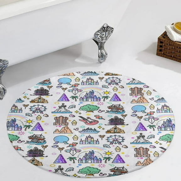 Happiest Place on Earth Collection Round Carpet Circle Rug Outdoor Patio Area Rug Washable Large Area Rugs Hallway Room Decor Fitness Mats