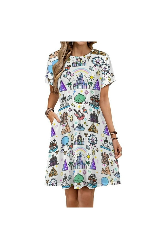 Happiest Place on Earth Collection Short Sleeve Dress Women Summer Evening Dresses Ladies Sundress