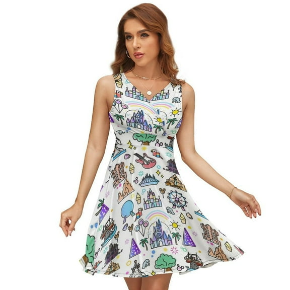 Happiest Place on Earth Collection Sleeveless Dress Women Summer Evening Dresses Ladies Sundress