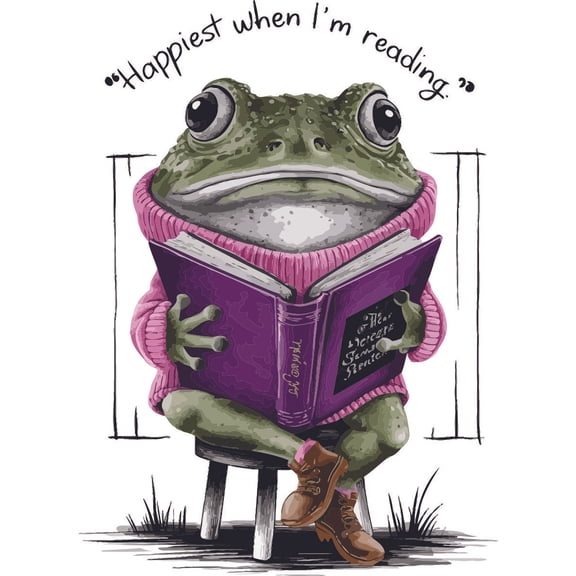 Happiest When I'm Reading Quote Frog Frogs Quote Quotes Saying Library School Classroom Wall Art Sticker Designs Vinyl Stickers For Home House Walls Rooms Windows Bedroom Decoration Size (8x12 inch)