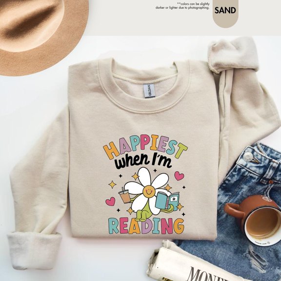 Happiest When I'm Reading Sweatshirt, Bookish Gift, Book Lover Shirt,Reading Shirt,Book Lover Gift,Bookish Gift,Bookworm Shirt,Bookish Shirt All Size S-5Xl