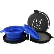 Happilax Travel Dog Bowl, Flexible Silicone Dog Bowl, Blue, 680 ml Capacity, 2-Pack