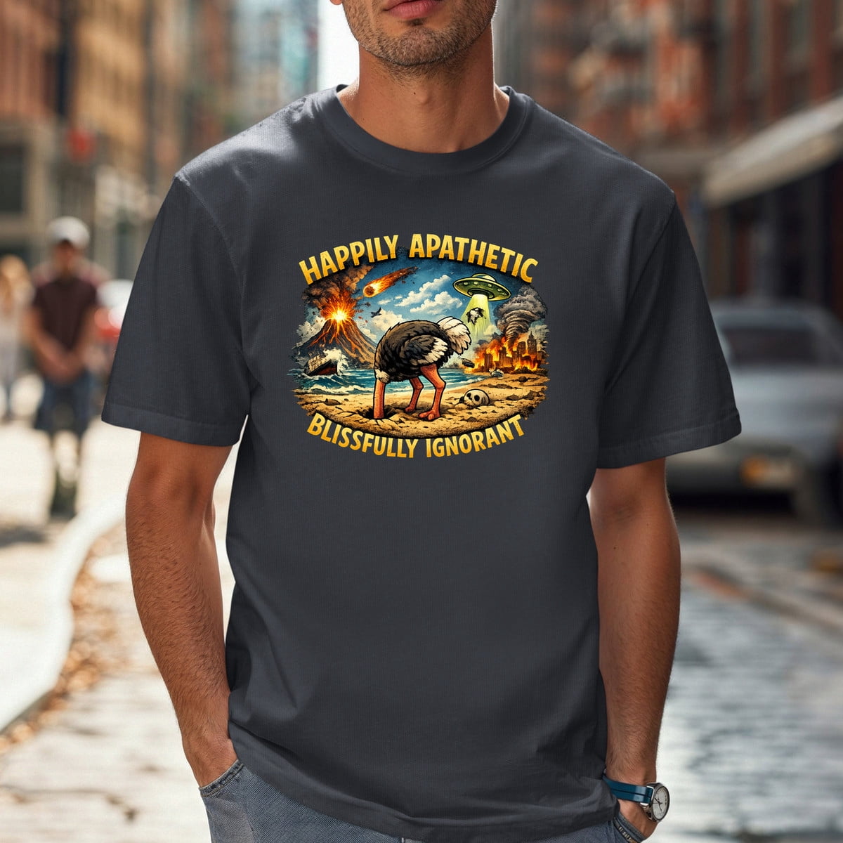 Aphethetic Happily Apathetic Blissfully Ignorant Ostrich Scene Animal T-Shirt ...