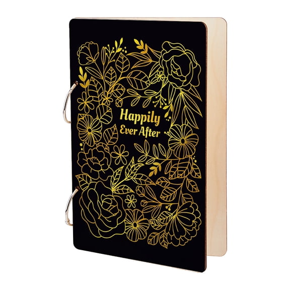 Happily Ever After Greeting Card Holder Organizer Line Flowers Wooden Card Keeper Binder Planning Book Birthday Cards Keeper Photo Album 2-Rings