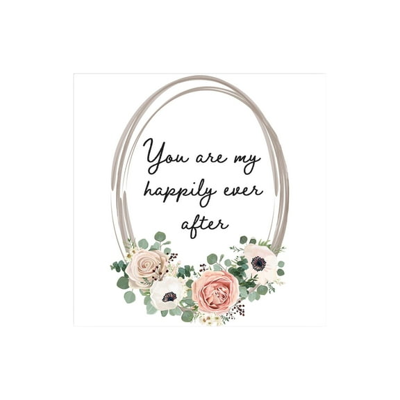 Happily Ever After White Floral Circle 12 x 12 Wood Wall Sign Plaque